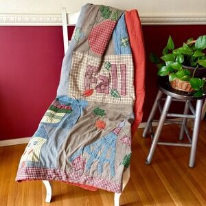 Handmade Vintage Fall Patchwork Quilt 48x58 Cottage Country Farmhouse Blanket